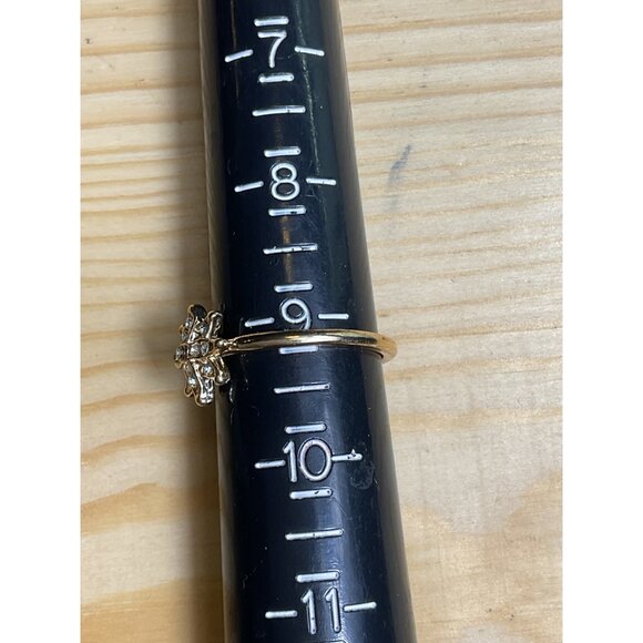 Gold-Tone Flower Ring With Rhinestone Accents - Picture 2 of 4